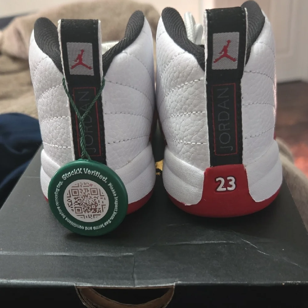 Jordan White and Red High-Top Sneakers - Picture 2 of 5